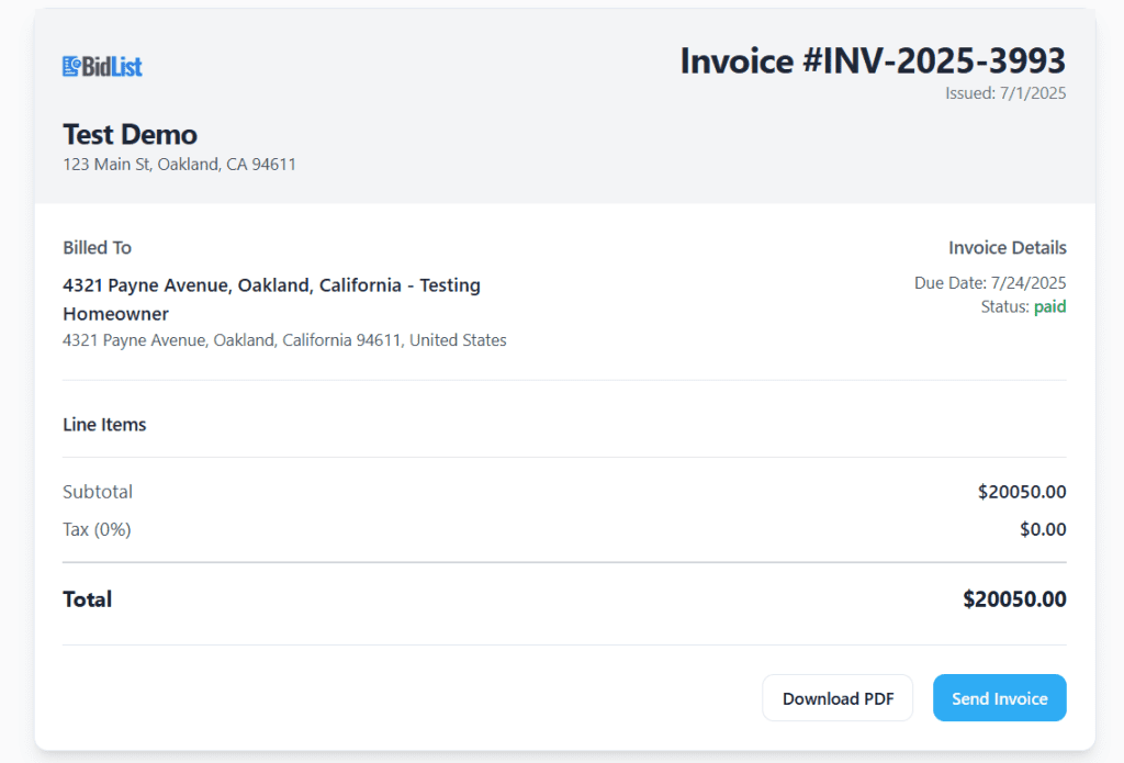 BidEngine invoicing feature